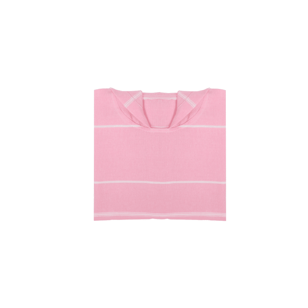 Ipanema Kids Poncho Towel in pink, made from 100% cotton, featuring a hood and packaged in a recycled gift box.